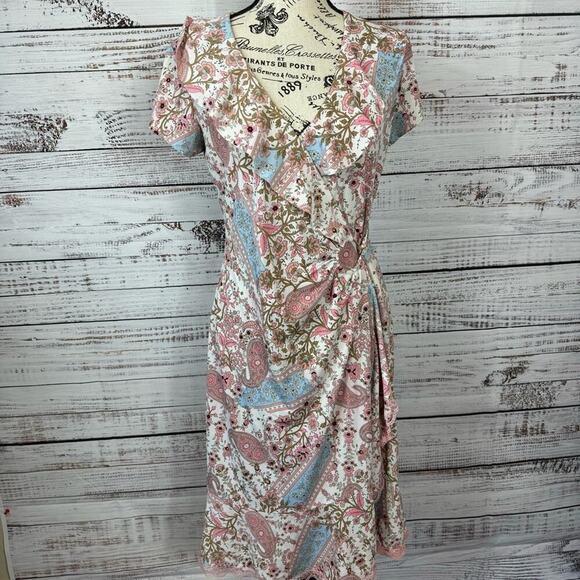 Jonathan Martin floral lace wrap style flowy size 8 cap sleeve midi Dress - Picture 1 of 9